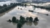 This aerial photograph taken on Sept. 18, 2024, shows a view of the flooded area near the village of Kantorowice, southern Poland. 