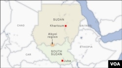Map of the disputed Abyei administrative region, an area claimed by both Sudan and South Sudan. 