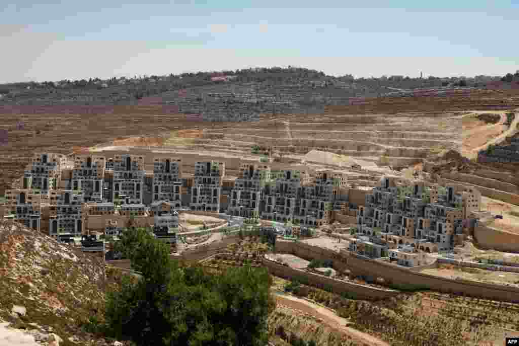 General view of a construction site in the Israeli settlement of Givat Zeev in the occupied West Bank north of Jerusalem.