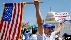 Rigoberto Ramos from Seaford, Del., originally from Guatemala, rallies for immigration reform in front of the U.S. Capitol in Washington, Wednesday, Apr. 10, 2013.