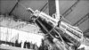 Photo d'archive datée de 1958, de la fusée russe Spoutnik III, présentée à Bruxelles lors d'une exposition internationale.