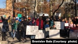 Predstavnici dijaspore Srbije na protestu pred sedištem Ujedinjenih nacija (Foto: Branislav Bala)