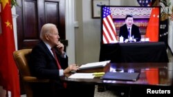 美國總統拜登從白宮通過視頻與中國國家主席習近平通話。(2021年11月15日)