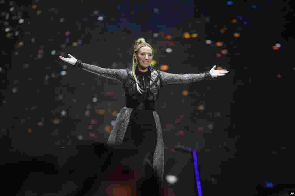 Artsvik from Armenia performs is introduced during the Final for the Eurovision Song Contest, in Kyiv, Ukraine, May 13, 2017.