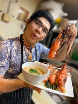 Yuttasak Tanawan, "Chef Tang" during his live show on social media in Washington, DC. May 2020.