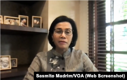 Menteri Keuangan Sri Mulyani. (Foto: Tangkapan Layar/Sasmito Madrim/VOA)