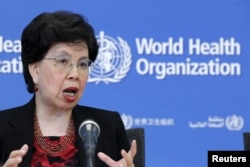 World Health Organization (WHO) Director-General Margaret Chan addresses the media on WHO's health emergency preparedness and response capacities in Geneva, Switzerland, July 31, 2015.