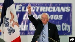 FILE - Democratic presidential candidate Sen. Bernie Sanders, I-Vt., speaks at Hawkeye Downs Expo Center in Cedar Rapids, Iowa, Nov. 2, 2019. Sanders on Nov. 7 called for decriminalizing illegal border crossings.