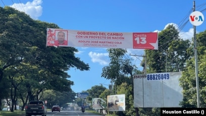 En la imagen aparece uno de los pocos carteles en alusión a las elecciones previstas dentro de un mes, en Managua, Nicaragua. Foto Houston Castillo, VOA.
