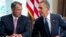 President Barack Obama talks with House Speaker John Boehner of Ohio, prior to speaking to media, in the Cabinet Room of the White House in Washington, Sept. 3, 2013.