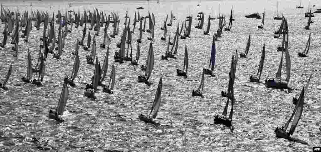 Boats sail during the 48th Barcolana regatta in the Gulf of Trieste. More than 1,700 boats are taking part in the regatta.