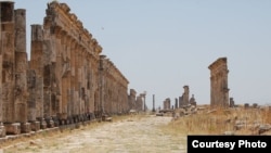 Mile-long remnants of Syria's colonnade of Roman city of Apamea, photographed before war began. The site was reportedly shelled and occupied recently by Syrian government tanks. (Christian Sahner) 
