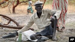 Gatdin Bol, 65, who fled fighting, sits under a tree in the town of Kandak, South Sudan. Five years into the country's civil war, more than 7 million people face severe hunger without food aid, the latest analysis by the U.N. and the government has found. 