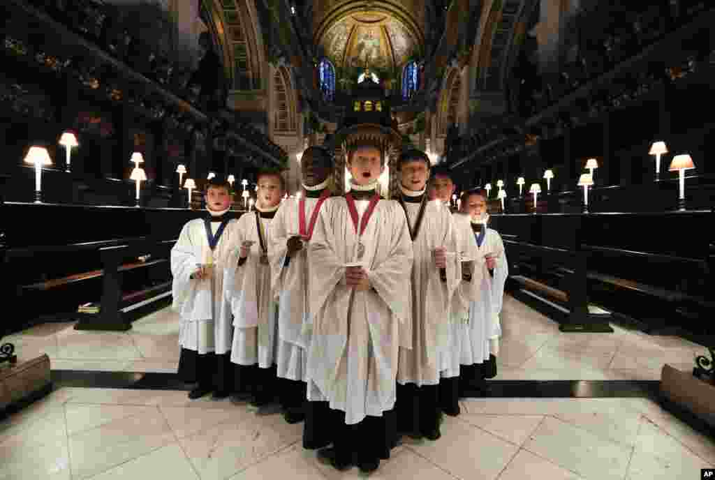St. Paul&rsquo;s Choristers rehearse in the cathedral in London preparing for their busiest days of the year.