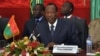 FILE - The president of Burkina Faso, Blaise Compaore, speaks during ECOWAS talks in Ouagadougou, July 7, 2012. The longtime ruler abruptly stepped down Oct. 31, 2014, in the face of protests against his efforts to change the constitution and allow him to run for re-election next year.