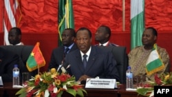 The president of Burkina Faso, Blaise Compaore, speaks during ECOWAS talks on Mali on July 7, 2012, in Ouagadougou. 