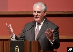 U.S. Secretary of State Rex Tillerson speaks to the Hoover Institution at Stanford University in Stanford, Calif., Jan. 17, 2018.