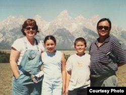 Laurie Chatham with her husband Kailim Toy and children Leslie and Alex at Grand Teton National Park in Wyoming.