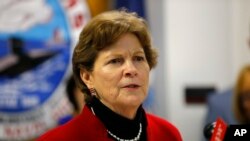 Sen. Jeanne Shaheen, D-NH, speaks at the Portsmouth Naval Shipyard, May, 3, 2019, in Kittery, Maine.