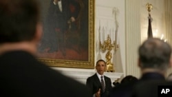 President Obama addresses National Governors Association under portrait of President Lincoln, State Dining Room, White House, Feb. 25, 2013.