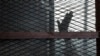 FILE - A defendant is seen gesturing from a cage in a courtroom in Torah prison, southern Cairo, Egypt, Aug. 22, 2015.