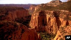 FILE - In this undated file photo, the Upper Gulch section of the Escalante Canyons within Utah's Grand Staircase-Escalante National Monument features sheer sandstone walls, broken occasionally by tributary canyons.