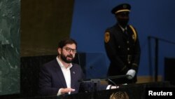 El presidente de Chile, Gabriel Boric, se dirige al 77º período de sesiones de la Asamblea General de las Naciones Unidas en la sede de las Naciones Unidas en la ciudad de Nueva York, EEUU, el 20 de septiembre de 2022.