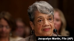 FILE - NASA engineer Christine Darden, attends a Senate subcommittee panel in Washington, on Tuesday, July 9, 2019.