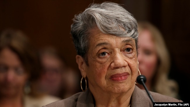 FILE - NASA engineer Christine Darden, attends a Senate subcommittee panel in Washington, on Tuesday, July 9, 2019.