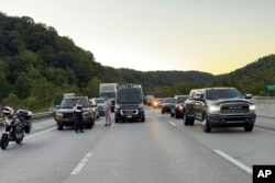 This image released by the Mount Vernon Fire Department shows traffic stopped during an active shooting on Interstate 75 north of London, Kentucky, Sept. 7, 2024.