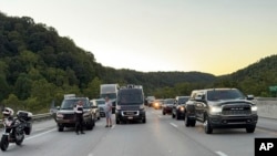 This image released by the Mount Vernon Fire Department shows traffic stopped during an active shooting on Interstate 75 north of London, Ky., Sept. 7, 2024.