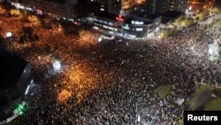 A drone view shows protesters in Novi Sad, Serbia, Nov. 5, 2024.