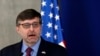 FILE - Matthew Palmer, deputy assistant secretary at U.S. Department of State-Bureau of European and Eurasian Affairs, speaks during a press conference after talks with Serbian President Aleksandar Vucic in Belgrade, Serbia, Oct. 19, 2018.