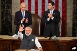 资料照：印度总理莫迪在美国国会发表讲话。（2016年6月8日）