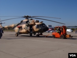 2015年8月莫斯科航展的米-17直升机。米-17是米-8直升机的改进型。(美国之音白桦拍摄)