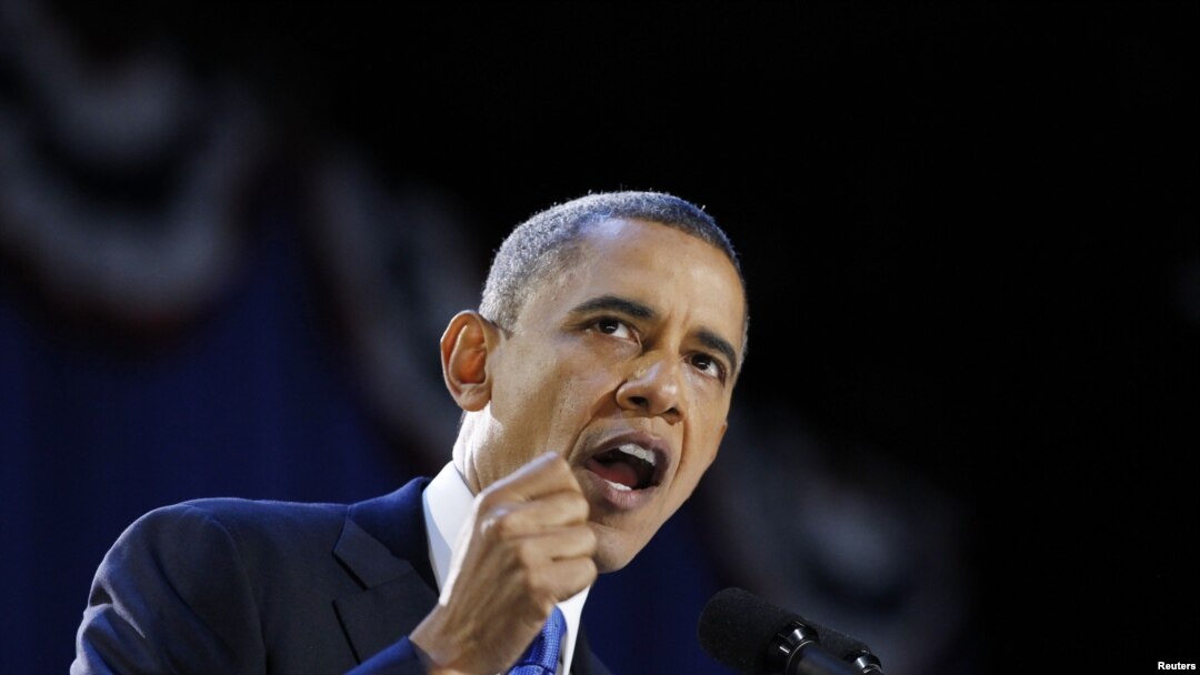U.S. President Barack Obama gives his election night victory speech in Chicago, November 7, 2012.