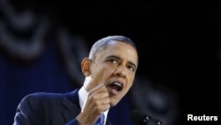 U.S. President Barack Obama gives his election night victory speech in Chicago, November 7, 2012. 