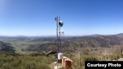 Photo shows a communications tower located on an unidentified Southern California Indian Reservation. Courtesy, Tribal Digital Village, Pala, California.