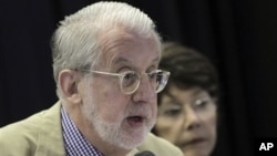 Truth Commission member, Paulo Sergio Pinheiro, speaks during annual progress report in Brasilia, Brazil, May 2013.