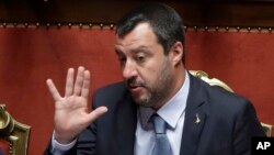 Menteri Dalam Negeri Italia, Matteo Salvini di Senat Italia, Roma, 20 Maret 2019. (Foto: dok).