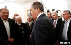 Russian Foreign Minister Sergei Lavrov arrives for a meeting with Syrian opposition representatives in Moscow, Jan. 27, 2017.