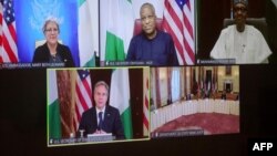 Государственный секретарь Энтони Блинкен и сотрудники Госдепартамента участвуют в виртуальной двусторонней встрече с президентом Нигерии Мухаммаду Бухари, 27 апреля 2021 года