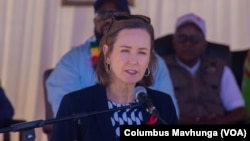 Pamela Tremont, the U.S. ambassador to Zimbabwe, who was one of the delegates to this year’s World AIDS Day, speaks in Rusape district on Dec. 1, 2024.