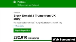 برطانیہ میں ڈونلڈ ٹرمپ کے داخلے پر پابندی کے لیے آن لائن درخواست پر ڈھائی لاکھ سے زائد افراد نے دستخط کیے۔