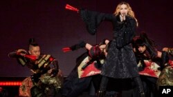 Madonna seen in concert at New York's Madison Square Garden (MSG) on Sept. 16, 2015, in New York (Photo by Robert Altman /Invision/AP)