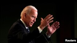 Former Vice President Joe Biden addresses the International Association of Fire Fighters in Washington, March 12, 2019. 