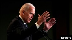 Former Vice President Joe Biden addresses the International Association of Fire Fighters in Washington, March 12, 2019. 