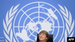 UN High Commissioner for Human Rights Michelle Bachelet looks on prior to a press conference on December 9, 2020 in Geneva. -