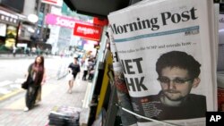 La foto de Edward Snowden en la portada del diario South China Morning Post, en Hong Kong.