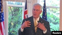 Secretary of State Rex Tillerson talks during a media conference with New Zealand Prime Minister Bill English at Premier House in Wellington, New Zealand, June 6, 2017.